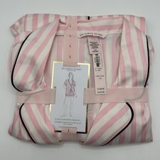 Victoria  s Secret Satin Short Set Pajama Pj  s Pink Iconic Stripe Size L