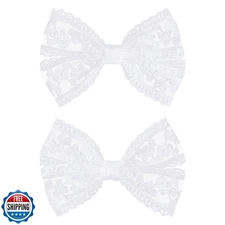 Large Lace Hair Bow Clips for Women 4" Vintage White Lace Ribbon Bowknot Alli