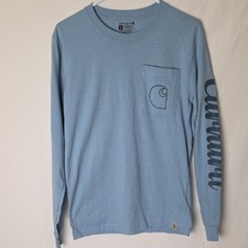 Carhartt Men's Light Blue Relaxed Fit Long Sleeve Tee Size Small