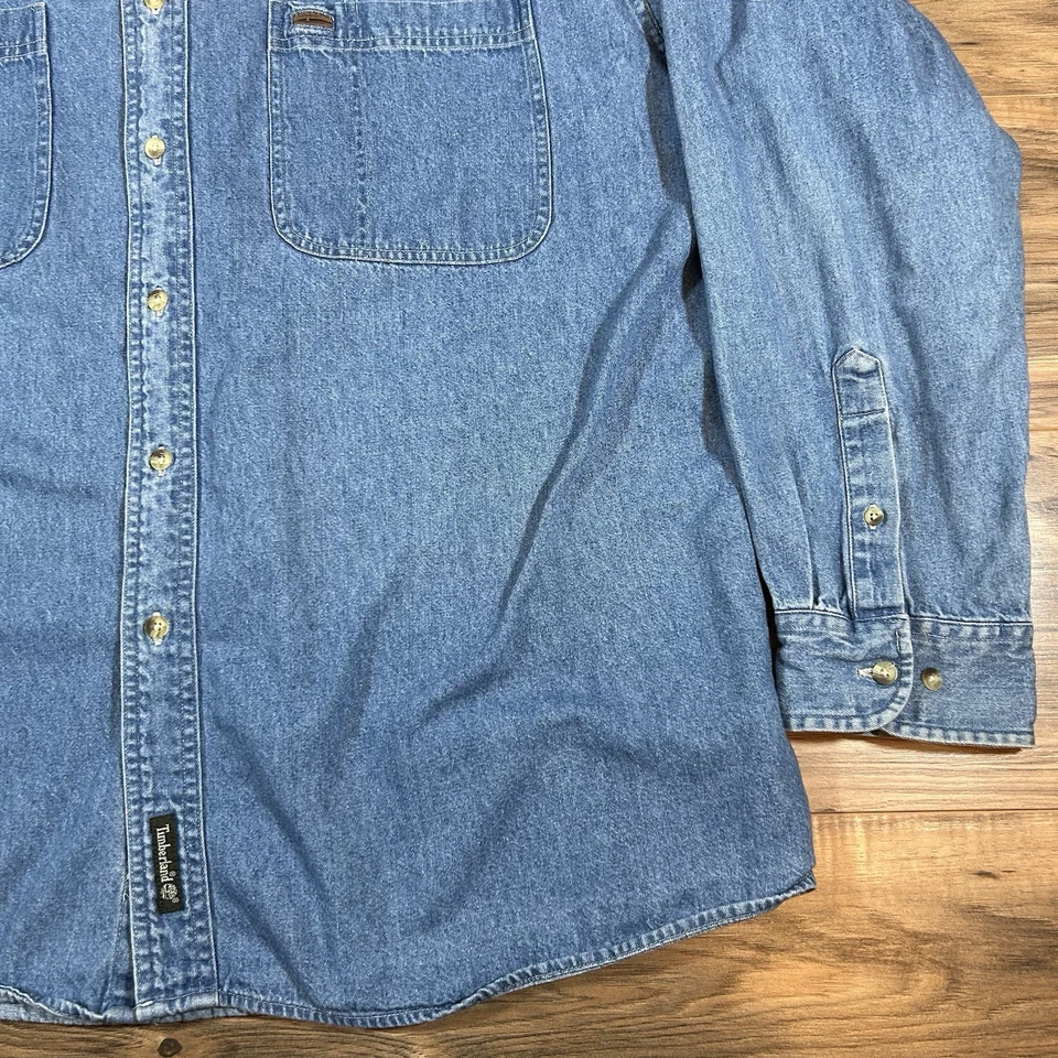 Camisa de trabajo Timberland de colección para hombre XL |azul| de mezclilla manga larga con botones Foto 4 de 4