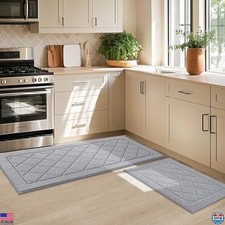 JSEI Non-Slip Kitchen Mats Set of 2 - Washable, Absorbent, Light Grey, 20"x32"