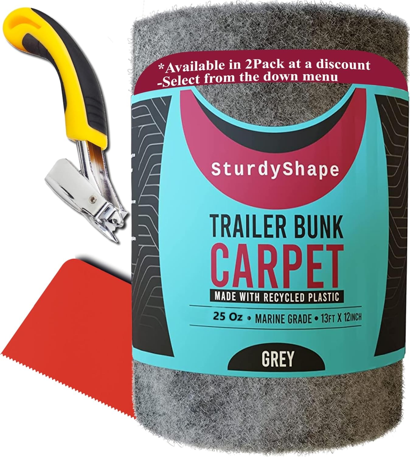 SturdyShape 13ft x 12in Gray Boat Trailer Bunk Carpet Kit 25oz Heavy Duty
