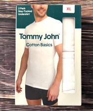 Tommy John Mens Cotton Basics 2 Pack Stay Tucked Undershirt Crew Neck White XL