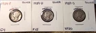 1939-P GOOD / 1939-D FINE PLUS / 1939-S VERY FINE SILVER MERCURY DIMES