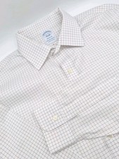 Brooks Brothers Mens Non-Iron Stretch Dress Shirt 16x35 White Check Regular