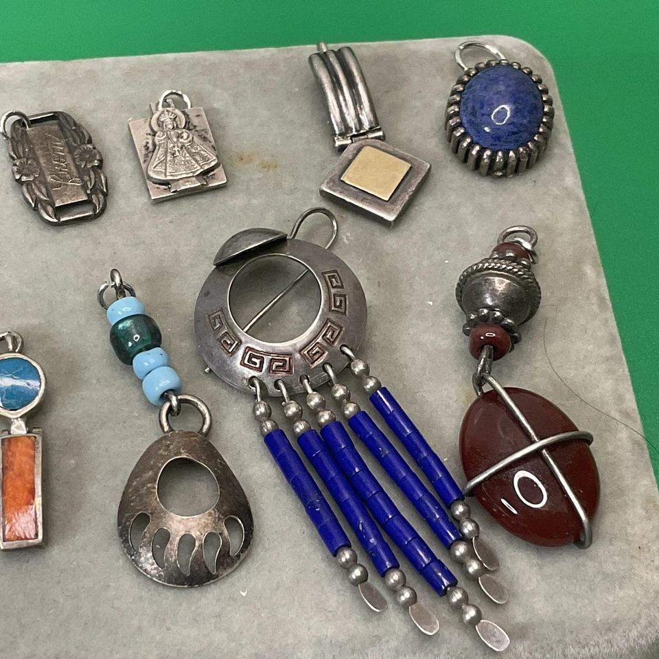 Lote de 15 colgantes de plata esterlina vintage dijes fabricación de joyas probado turquesa Foto 4 de 4