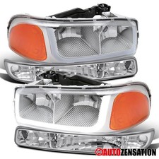 Fit 99-06 GMC Sierra 00-06 Yukon XL 1500 2500 Headlights LED Strip+Bumper Signal