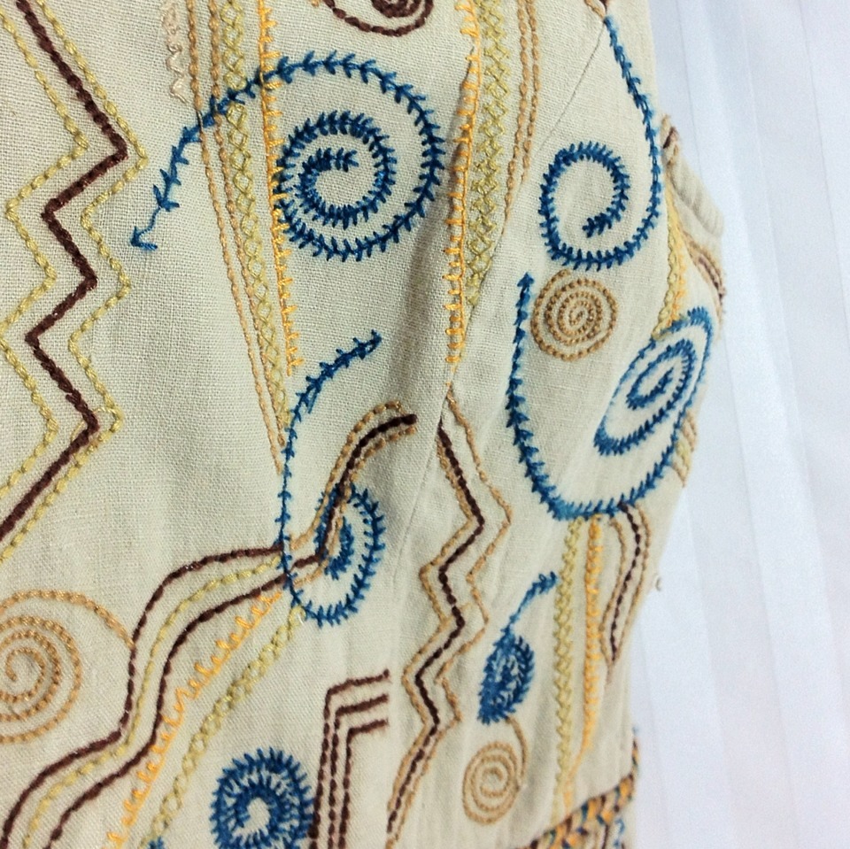 Gilet Beige Brodé Sans Manches Coldwater Creek - Taille 10, Lin Et Rayon, Style Boho, Occasion Excellent état