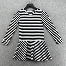 Gap Dress Girls Size Large Blue Striped Long Sleeve Fit Flare Short Round Neck