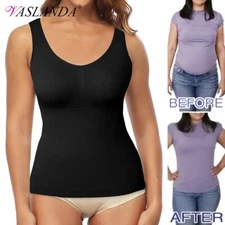 Women Slimming Tank Tops Tummy Control Cami Shaper Built Bra Shaping Camisole US