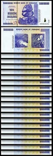 Zimbabwe 10 Billion 10,000,000,000 Dollars 2008, UNC 20 Pcs LOT, P-85 Prefix AA - 第 1/5 張圖片