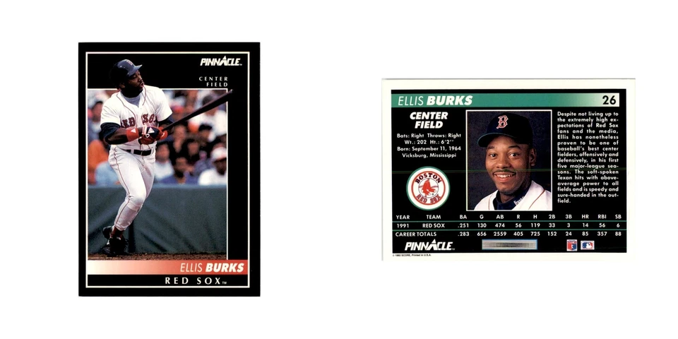 1992 Pinnacle Ellis Burks Baseball Cards #26 - Image 3 of 3