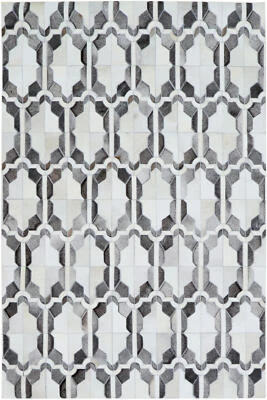 Leder Teppich Rautenmuster 150x240 cm echtes Rinderfell Handarbeit grau creme - Bild 1 von 4