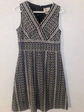 Adrianna Papell Linen Blend Fully Embroidered A Line Dress Womens size 8 Black