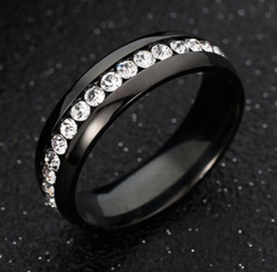 Crystal Bling Ring 6MM Titanium Stainless Steel Band Sizes 6 - 14 Free Gift Box