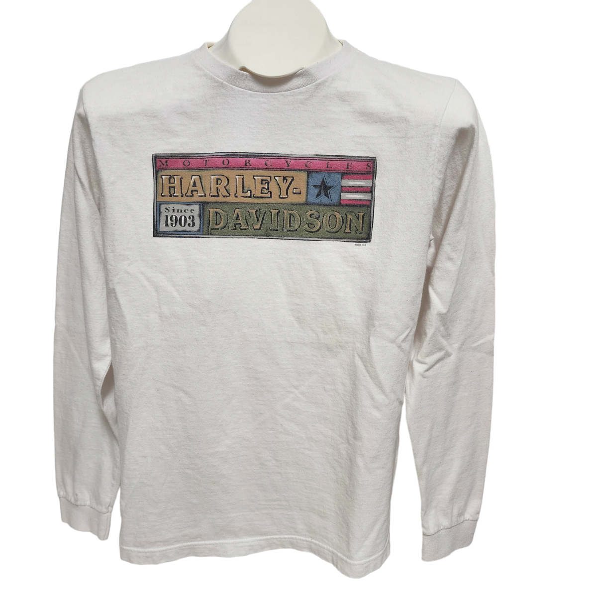 Vintage HARLEY DAVIDSON Small Long Sleeve Shirt White Holoubek USA