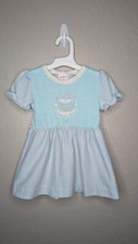 Vintage Healthtex Toddler 3T Blue Pink Short Sleeve 3D Girl Embroidered Dress