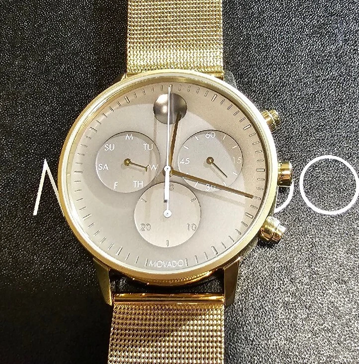 Movado FACE Watch With 43mm Silver Grey Tone Chrono Face & Golden 