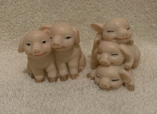2 Pc Cute Pink Resin Pig / Piglet Figurines GUC