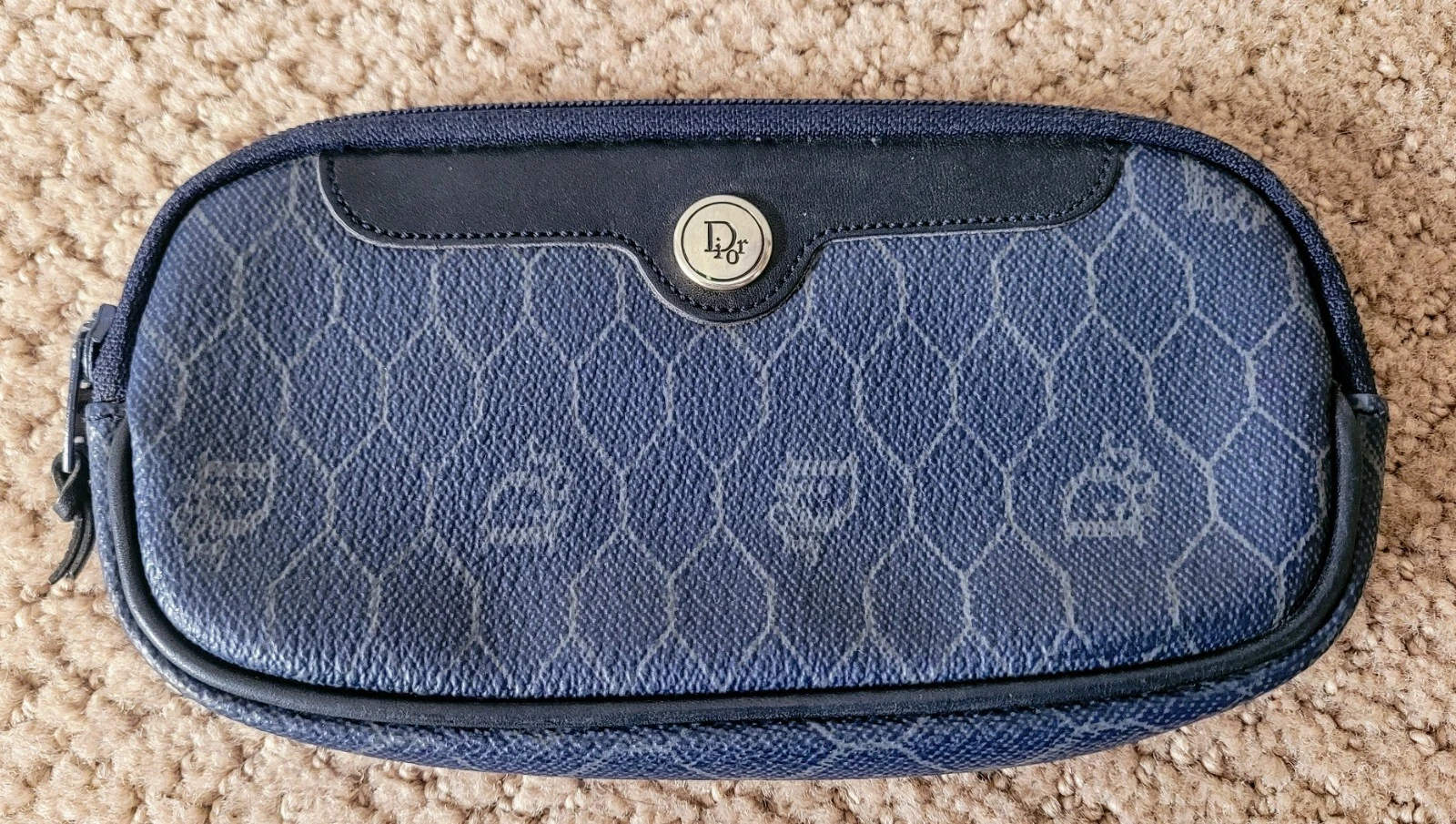 AUTH CHRISTIAN DIOR POCHETTE DE VOYAGE COSMÉTIQUE NID D'ABEILLE PVC ET CUIR OCCASION SML