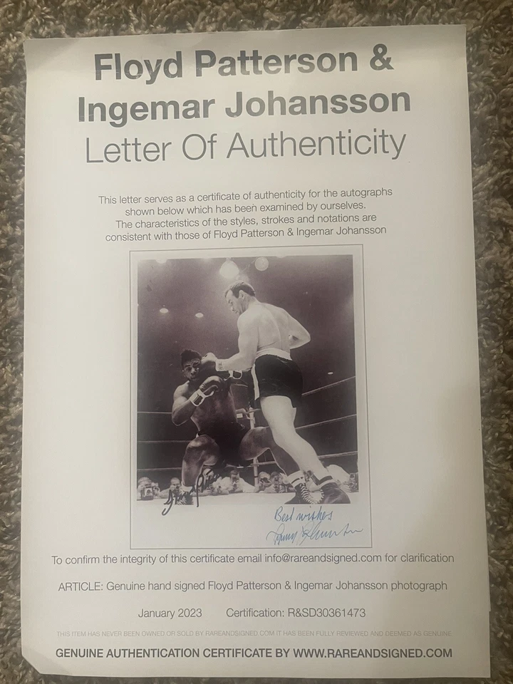 Ingemar Johansson & Floyd Patterson Signed Autographed 8x10 Boxing Photo w/ COA - Image 4 of 4