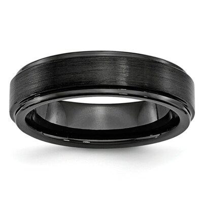 Chisel Black Ceramic Ridged Edge 6mm Brushed and Polished Band S:8