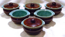 Vintage MCM Carbone Stoneware "Country Fare" Handled Individual Casseroles