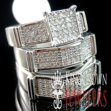 1CT Look Square Cut  Bride Groom Anniversary Wedding Trio Set