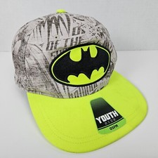 Batman Youth Grey Neon Green Cap Hat Baseball DC Comics Dark Knight Superhero