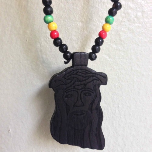 Jesus Christ Yeshua Messiah Wood Necklace Pendant w/Rasta Colors Irie Jesus 38" - 第 6/10 張圖片