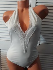 Medium White lace trim halter bodysuit Forever 21