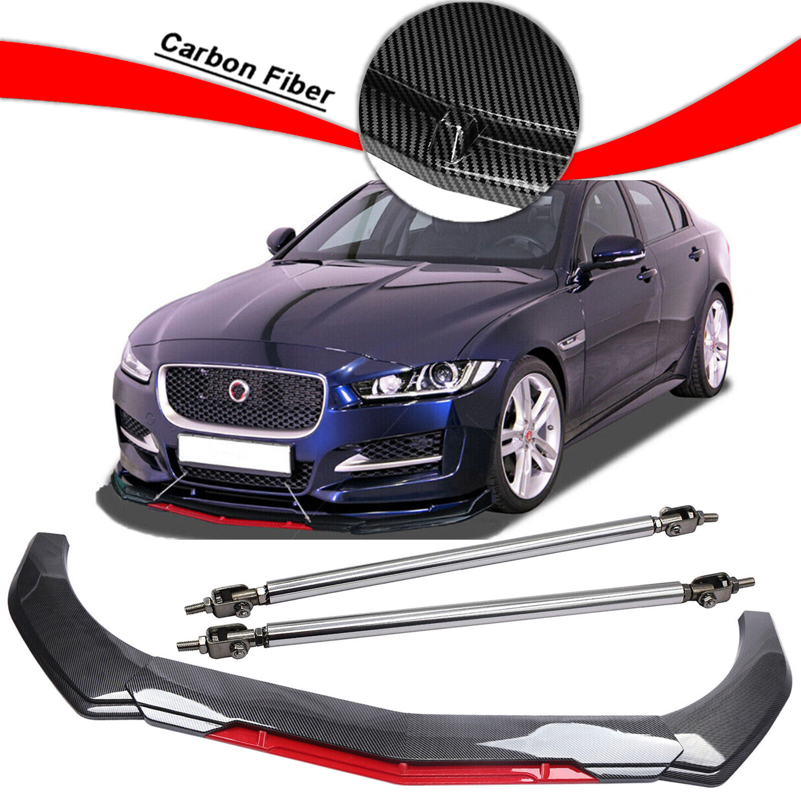 Jaguar XE XF XJ Front Bumper Lip Spoiler Splitter Body Kit Strut Rod