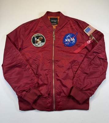 NASA Apollo 11 MA-1 Bomber Jacket Men s Medium Burgundy Flight Coat Space USA