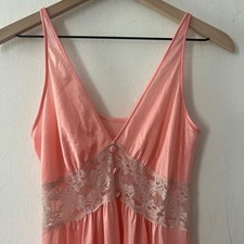 Vintage Peachy Pink Sleeveless Maxi Nightgown w/ Lace Detailing by Texsheen