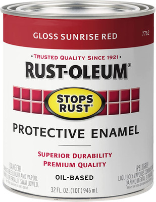 Rust-Oleum 7762502 Stops Rust Brush on Paint, Quart, Gloss Sunrise Red, 1 Quarts