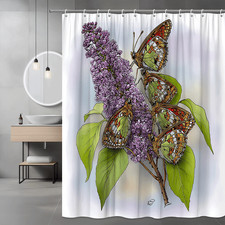 Butterfly Lilac Floral Shower Curtain Botanical Print