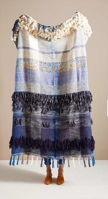 All Roads Design Throw Blanket Anthropologie Bloomfield Fringe Handcrafted-Mint!
