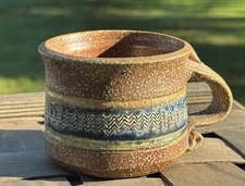 Studio Art Pottery Stoneware Coffee Tea Mug Earthtones Signed 6 Oz