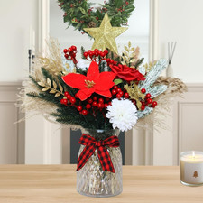 100-Pcs Christmas Centerpiece Floral Arrangement Red Berry Poinsettia Decor