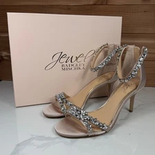 Jewel Badgley Mischka Caroline Crystal Embellished Ankle Strap Heels Size 7.5