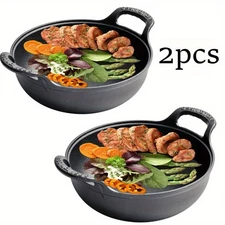 Cast Iron Wok with Handles, Pre-seasoned Cast Iron Grilling Wok, Use in the Oven