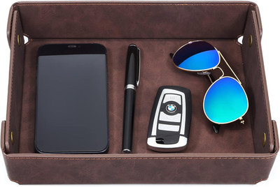 Faux Leather Valet Tray Organizer Catchall for Keys Wallet Watch Desk