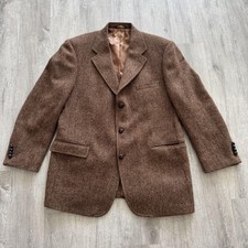 Vintage Brooks Brothers Sport Coat Mens 43R Brown Harris Tweed Herringbone Italy