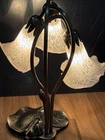 Vintage 1980’s Art Deco 3 Arm Lilypad Lamp with etched tulip glass shade
