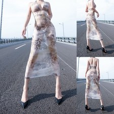 Elegantes ärmelloses Damen Nachthemd sexy transparent Nachtwäsche Neckholder D