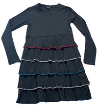 Hanna Andersson Dress Girls 14 Black Rib Knit Tier Color Trimmed Ruffled Preppy