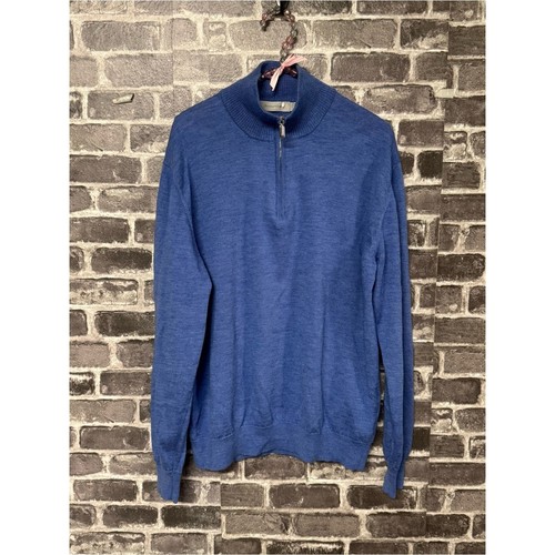 Ermenegildo Zegna Blue 100% Wool Quarter-Zip Sweater SIZE XL XLARGE