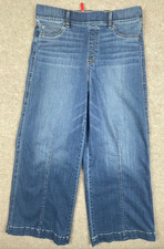 SPANX Seamed Front Wide Leg Jeans Vintage Indigo Whiskers Stretch Pull On XL