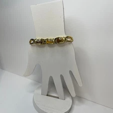 Bracelet chain link gold tone brown enamel costume jewelry box clasp versatile 