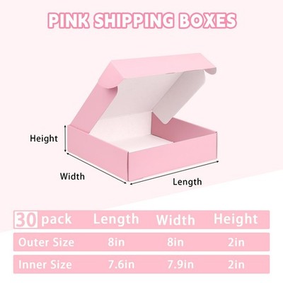 FORBFAN 8x8x2 Pink Shipping Boxes Small 30-Pack Mailer for Small
